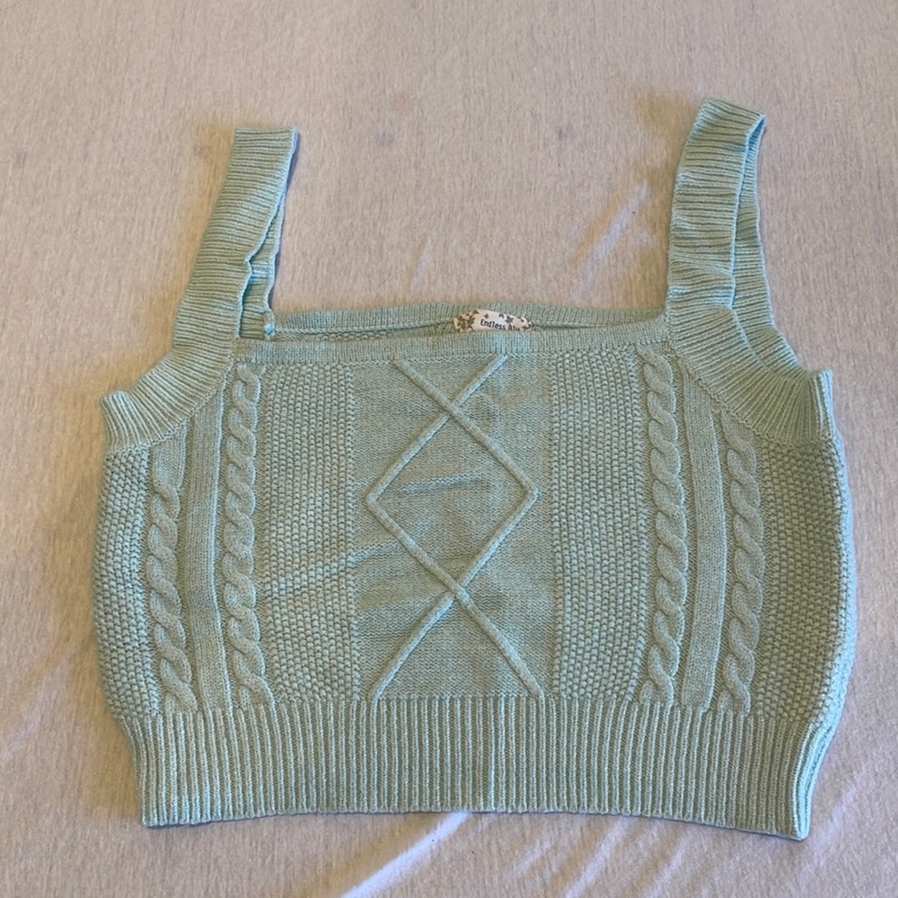 Blue Crochet Knit Crop Tank